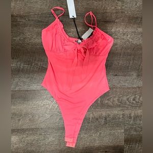 V neck bodysuit neon pink